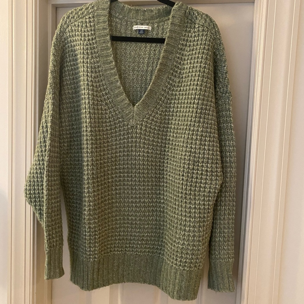 American Eagle Outfitters Large Sage V-Neck Oversized Sweater